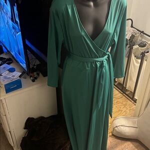 Chic Teal Long Sleeve Wrap Dress